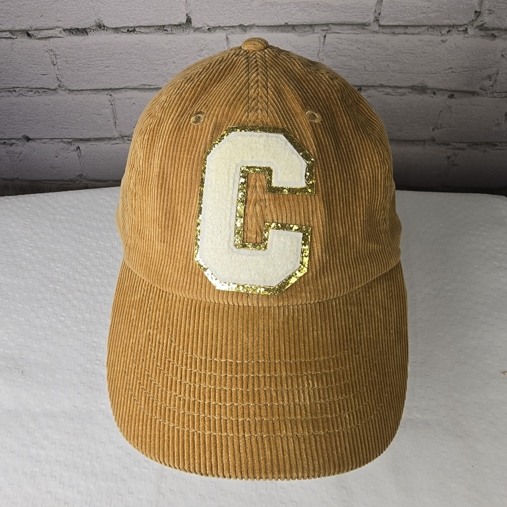 Cream and Tan Corduroy Baseball Hat with Logo Patch